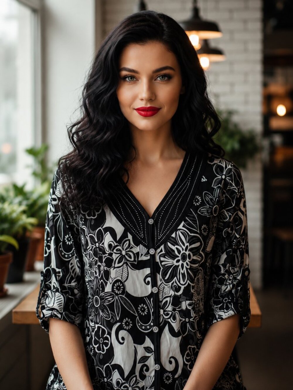 VINTAGE APPOINTMENTS Black Blouse Plus 1X 1XL Top 3/4 Sleeve Bling Top Shirt - Picture 1 of 16